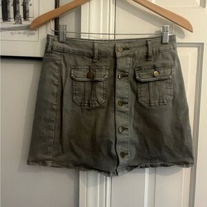 Altar'd State Khaki Button-Front Mini Skirt